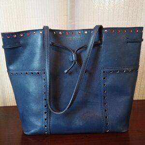 Tory Burch - Block T Brogue Leather Tote - Navy & Red